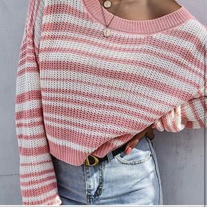 Stripped Crop Top knit Sweater Bubblegum pink